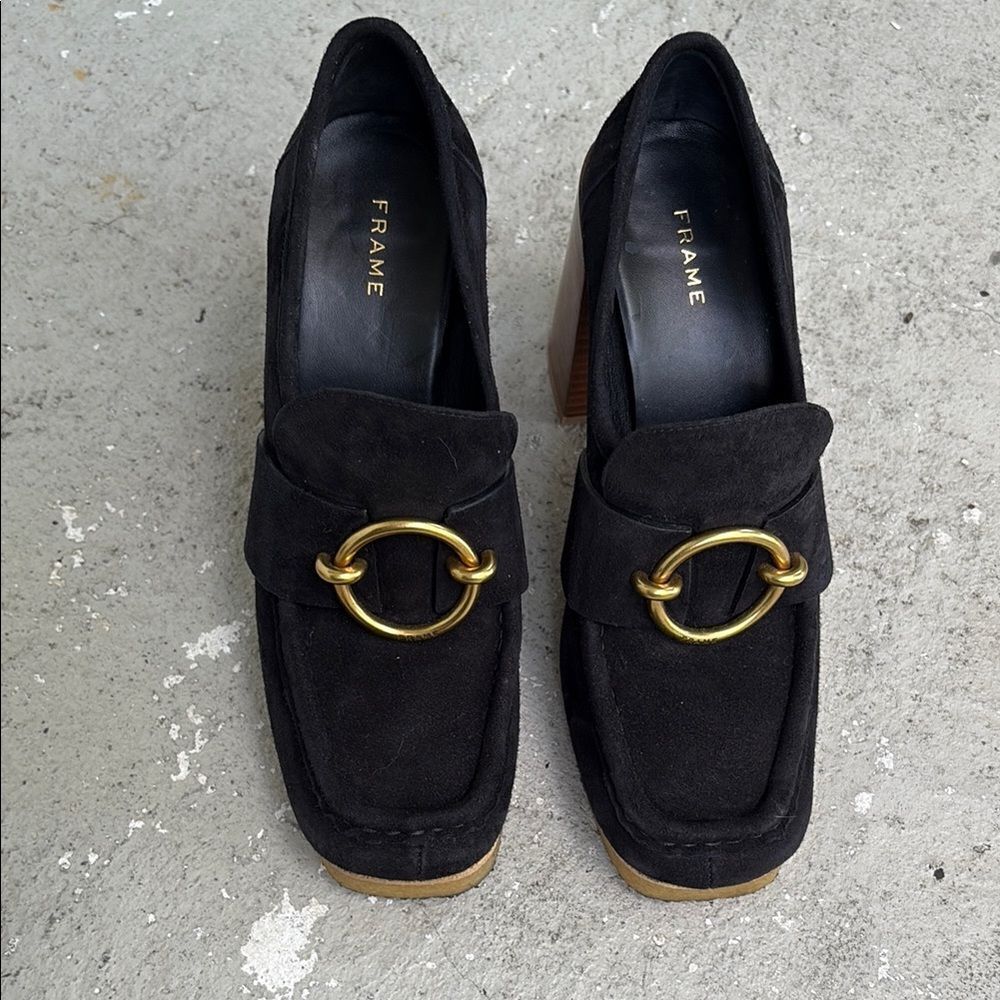 Frame Denim Black Women's Loafers with Gold Accent